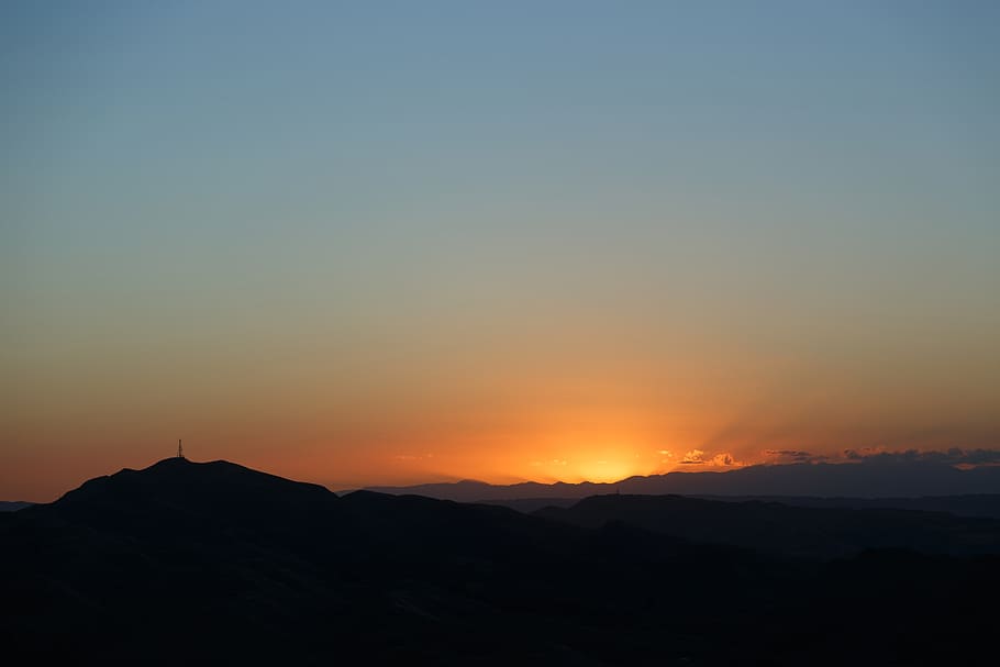 sunset, dusk, sky, mountains, silhouette, beauty in nature HD wallpaper