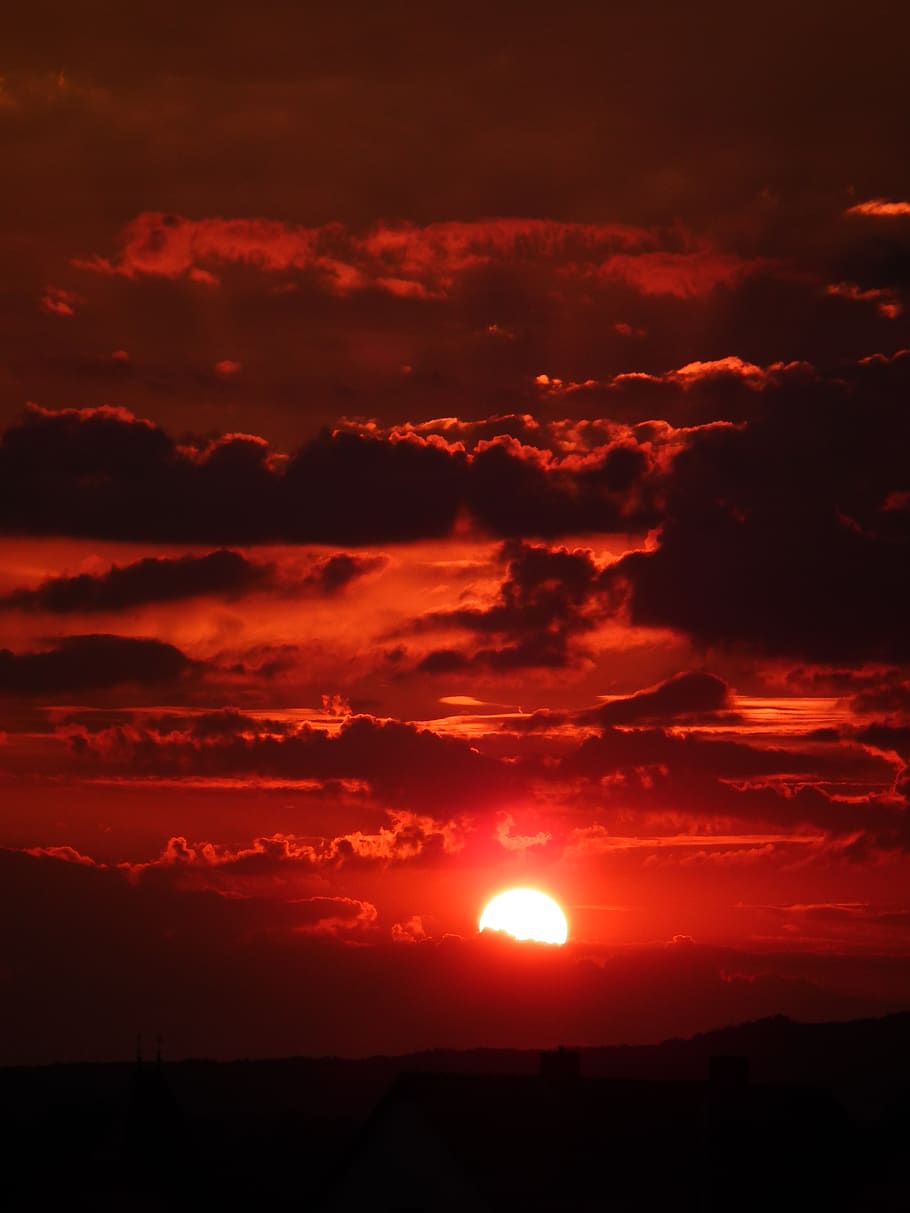 Red Cloudy Sky during Sunset, clouds, dawn, nature, scenic, sunrise HD wallpaper