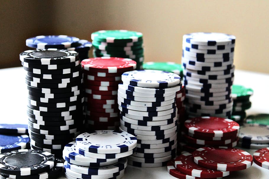 stacked poker chips with different colors, gambling, game, money