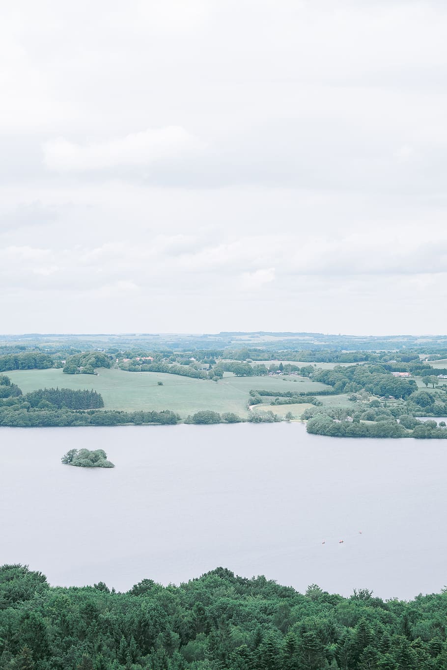 Lake Julsø, clouds, cold, denmark, europe, fields, forest, green HD wallpaper