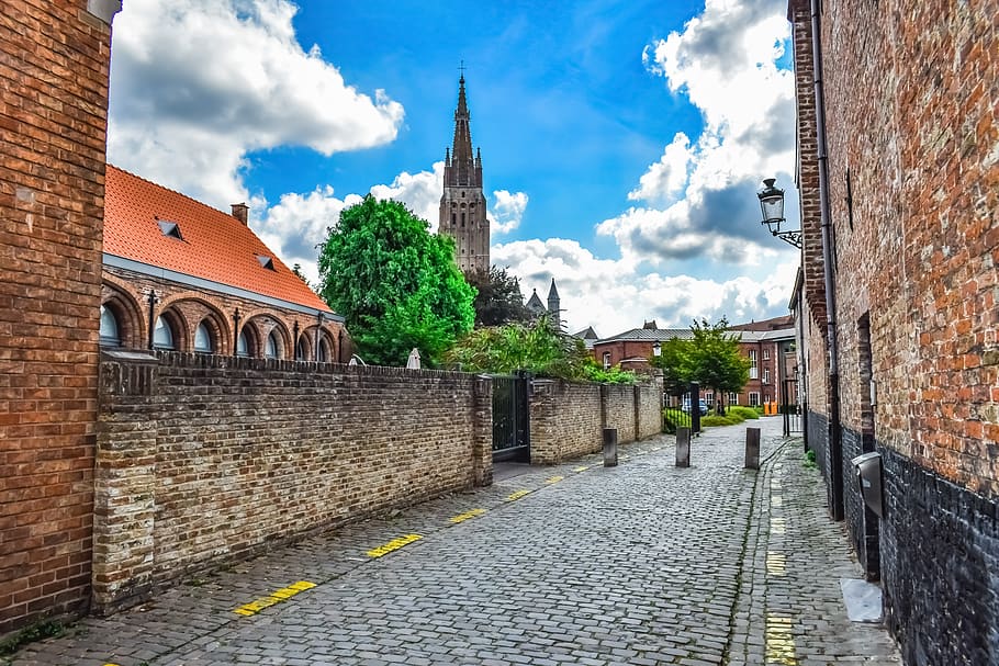 street, architecture, sky, clouds, brugge, belgium, old town HD wallpaper