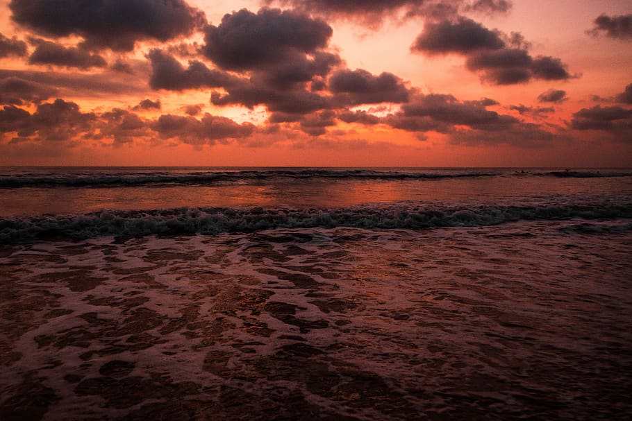 Ocean Body of Water during Sunset, beach, clouds, coast, evening HD wallpaper