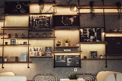 decor, coffee, shop, poster, art, design, photography, rustic HD wallpaper
