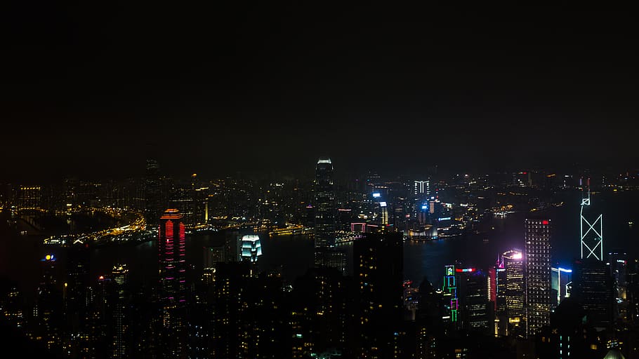 hong kong, victoria peak, neons, lights, long exposure, china
