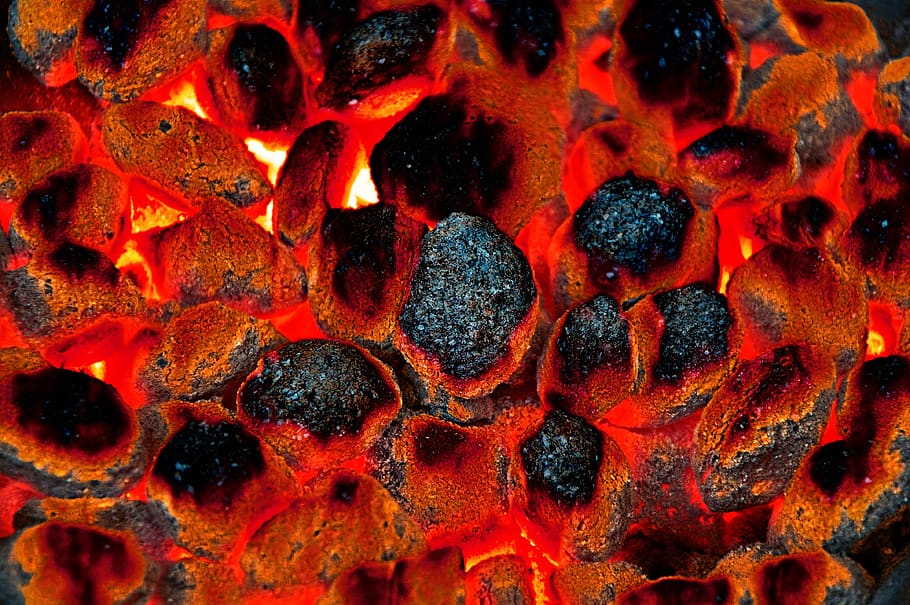 carbon, eggs briquette, briquettes, barbecue, fire, hot, embers, HD wallpaper