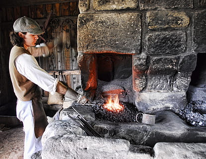Man Holding Gray Tong over Fire, artisan, ash, burn, burning HD wallpaper
