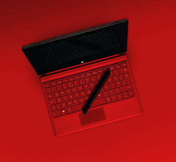 black pen on red laptop computer, surface, tablet, keyboard, graphic HD wallpaper