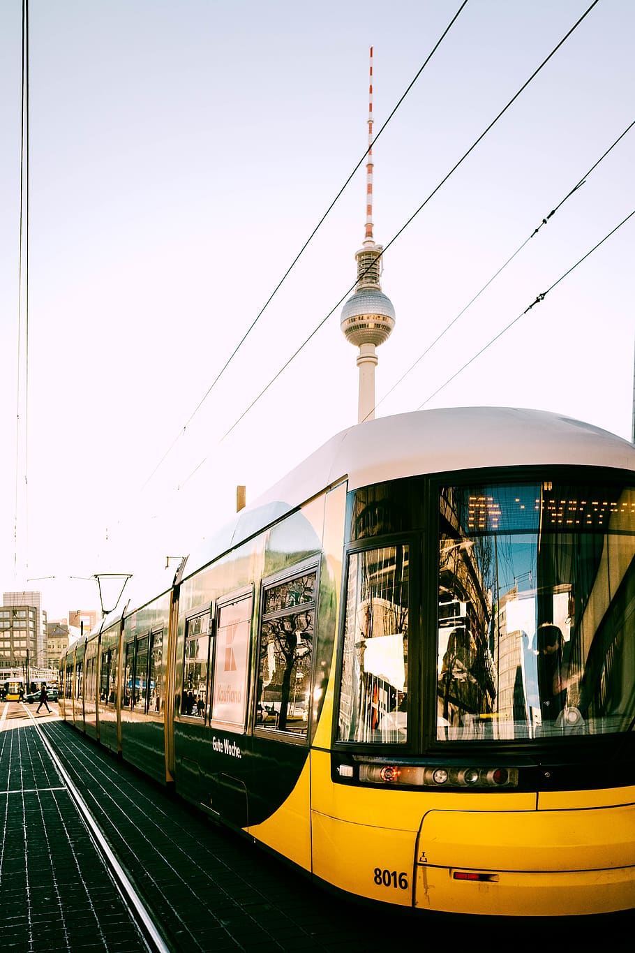 yellow train, germany, berlin, alexanderplatz, transportation, HD wallpaper