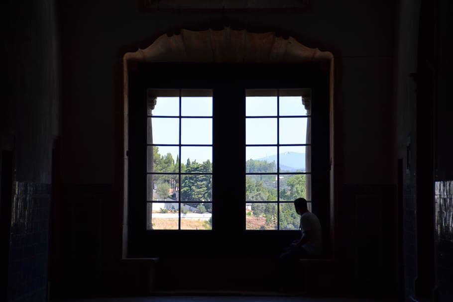 window, landscape, look, observe, man, indoors, glass - material HD wallpaper