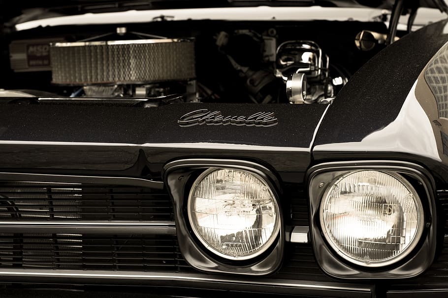 black and white vehicle engine bay, light, headlight, car, berkeley, HD wallpaper