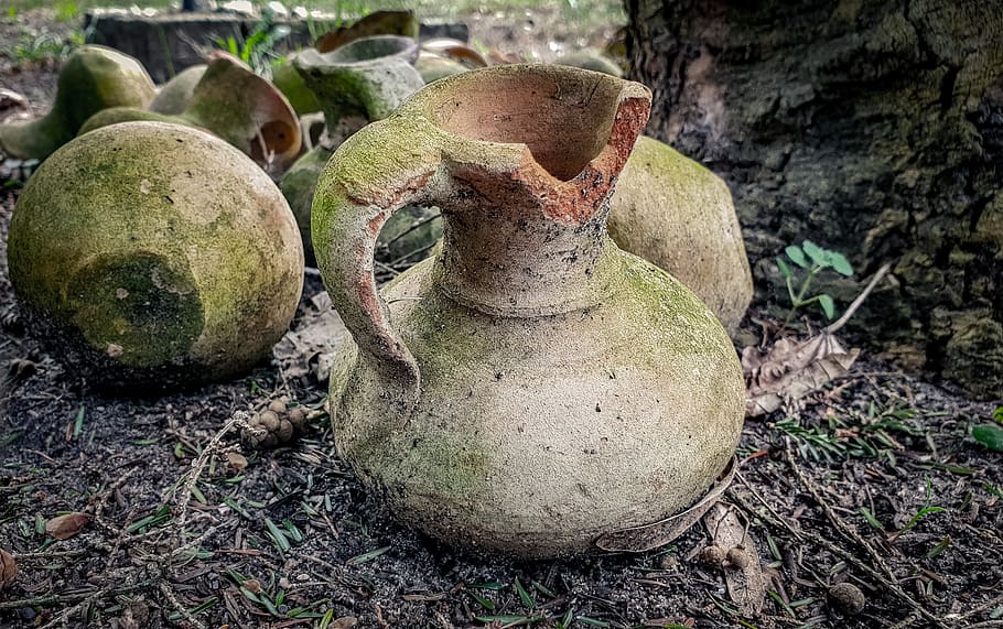 deco, old, jars, garden, sound, container, pottery, no people HD wallpaper