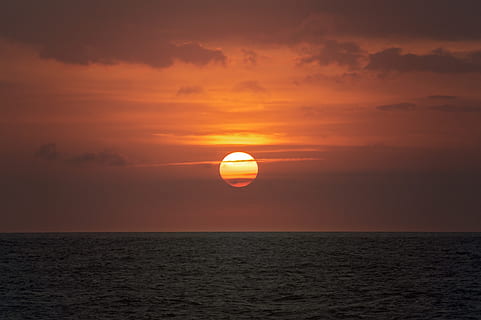 Body of Water during Sunset, afterglow, beach, clouds, dark, dawn HD wallpaper