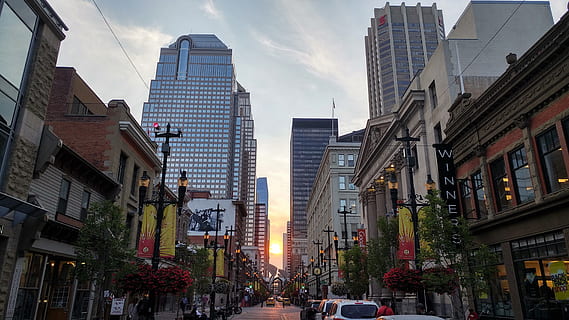calgary, sunset, pedestrian zone, canada, city, architecture HD wallpaper