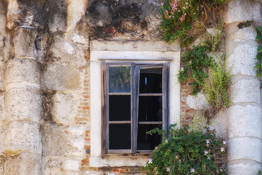 window, opening, old, broken, dilapidated, ruin, building, mediterranean HD wallpaper