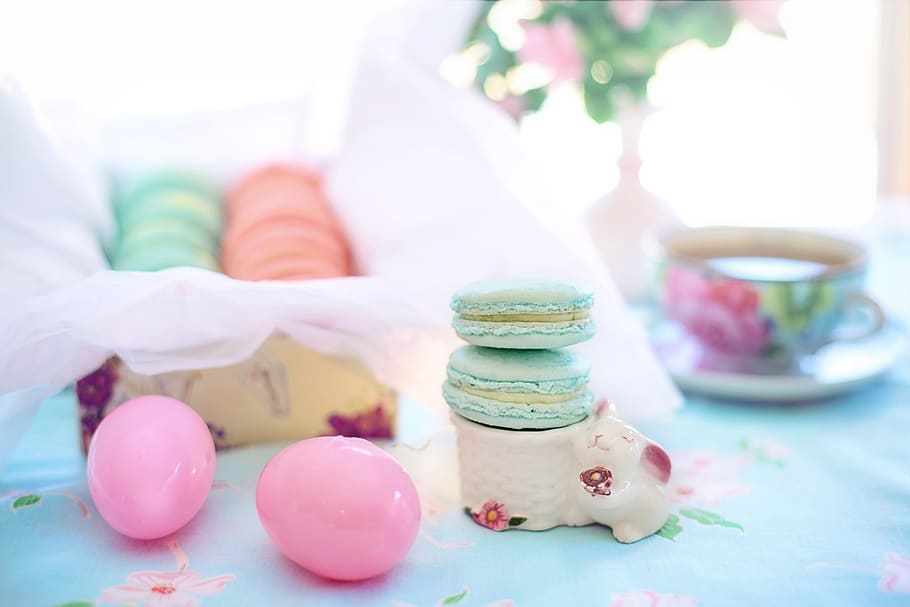 easter, macarons, pastels, cookies, biscuits, pastries, indoors HD wallpaper