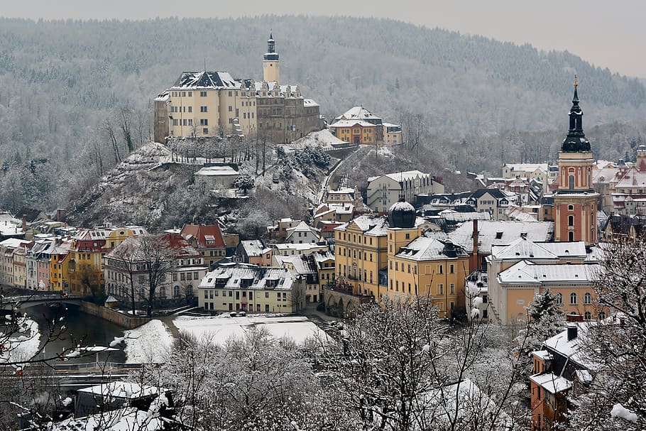 architecture, city, church, places of interest, the park and castle town of greiz, HD wallpaper