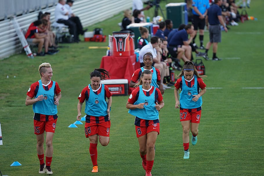 five women running, person, human, people, team, football, soccer HD wallpaper