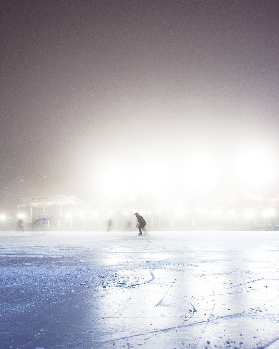 people, cold, ice, weather, skate, sport, hobby, fog, white HD wallpaper