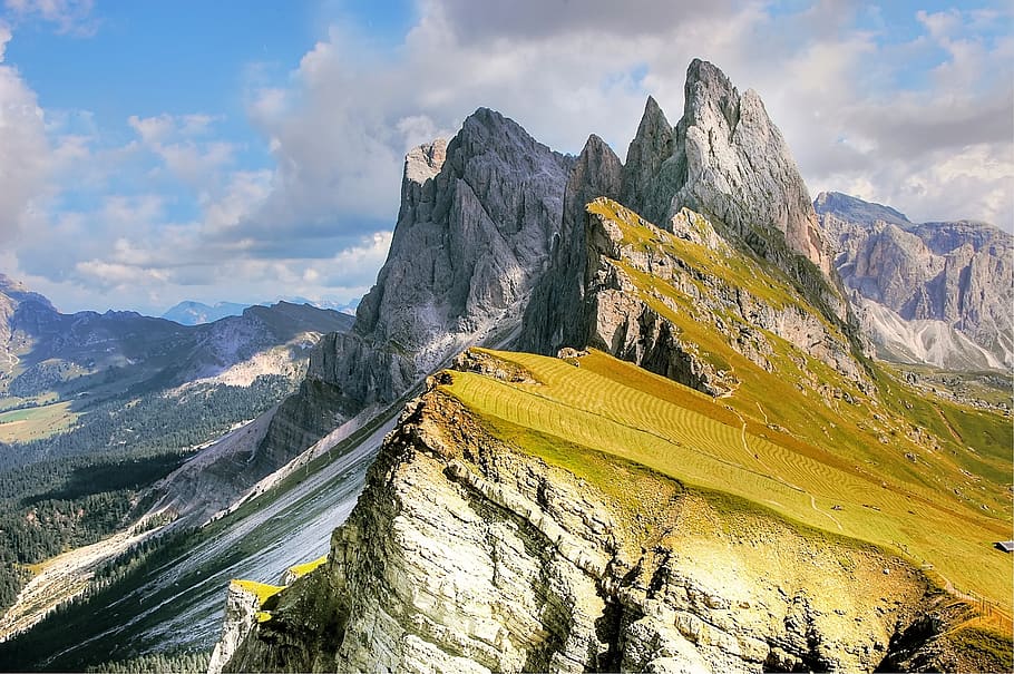 Gray Rock Formation, clouds, landscape, mountain, mountain peak HD wallpaper