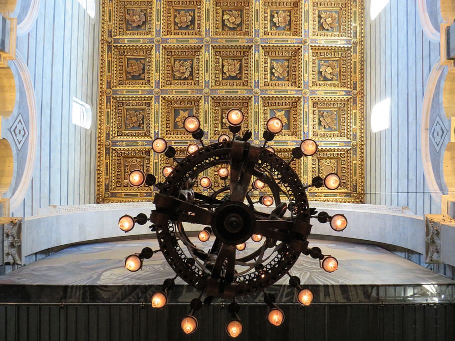 roof, historical, gold, light, chandelier, italy, cathedral HD wallpaper