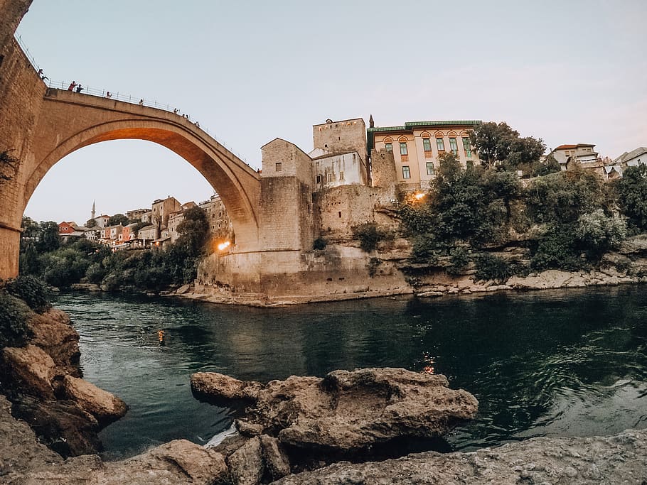 brown concrete arch bridge, built structure, water, architecture HD wallpaper