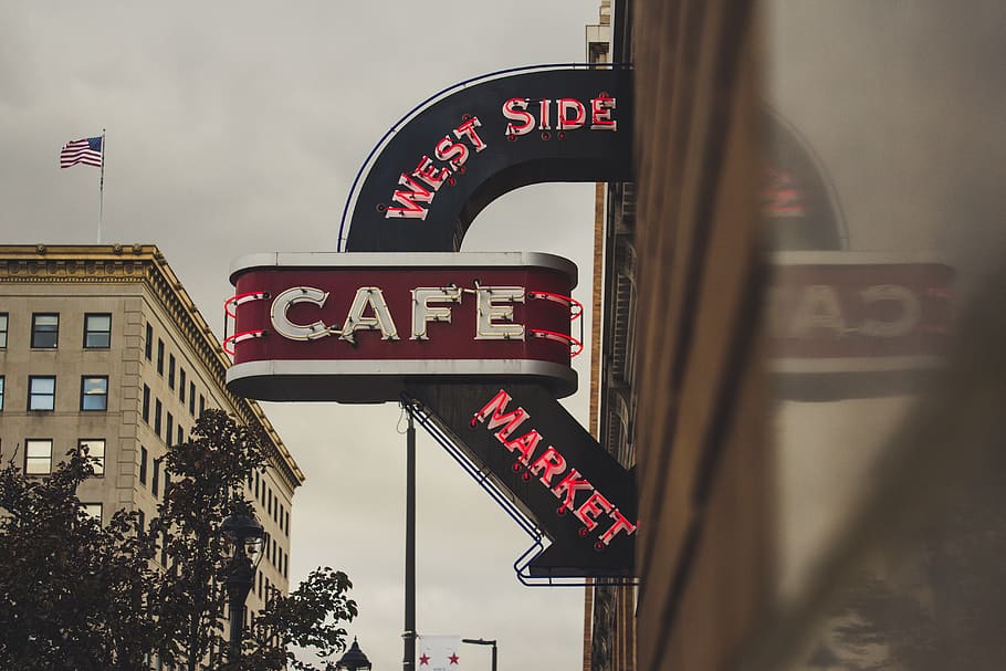 Cafe signage, text, communication, western script, architecture HD wallpaper