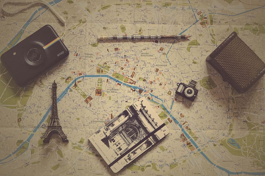 geography, world, map, paper, wallet, camera, pen, book, travel HD wallpaper