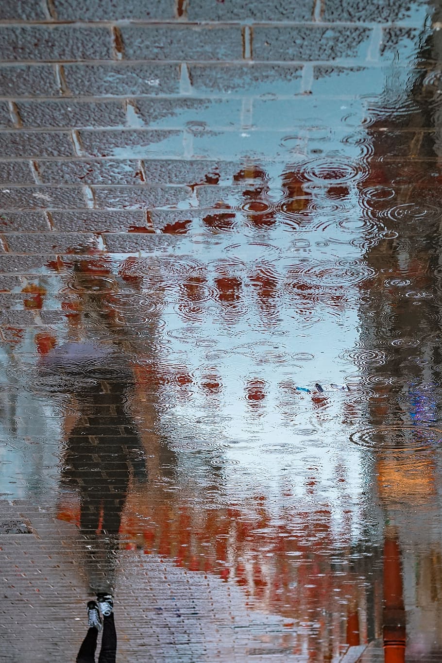 rain drops on gray brick pavement, water, reflection, wet, real people HD wallpaper