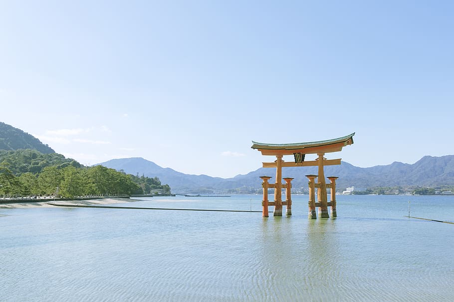japan, hatsukaichi, itsukushima, mountain, sea, shrine, water, HD wallpaper