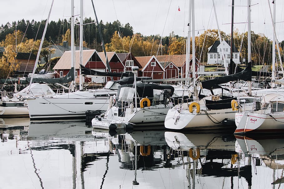 boats on doc, vessel, transportation, watercraft, yacht, norway HD wallpaper