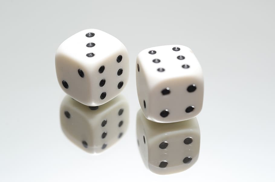Pair of White Dice on Top of Mirror, blur, chance, close-up, cube HD wallpaper