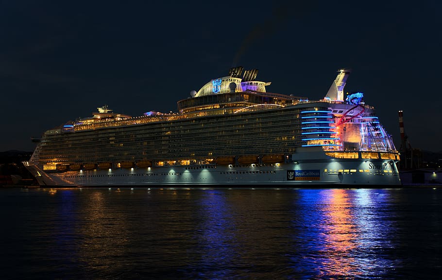 cruise, sea, ship, royal caribbean, night, building exterior, HD wallpaper