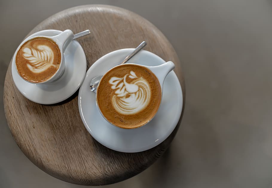 coffee, hot, drink, espresso, cup, saucer, spoon, cafe, latte HD wallpaper
