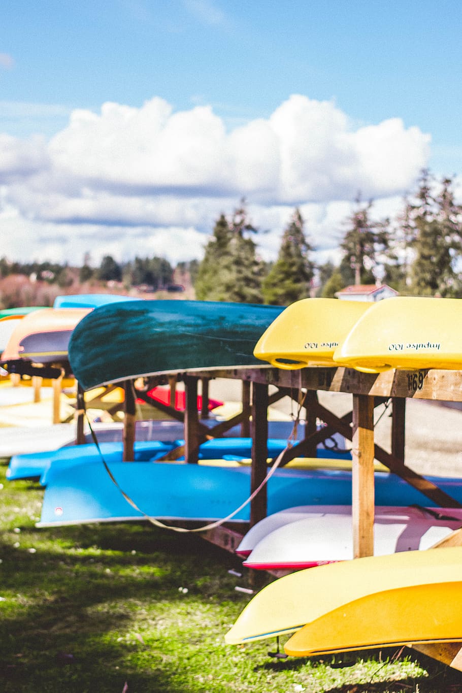 assorted-color canoe on rack, chair, furniture, water, leisure activities HD wallpaper