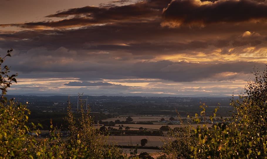clouds, view, landscape, sky, nature, panorama, sunset, mountains HD wallpaper