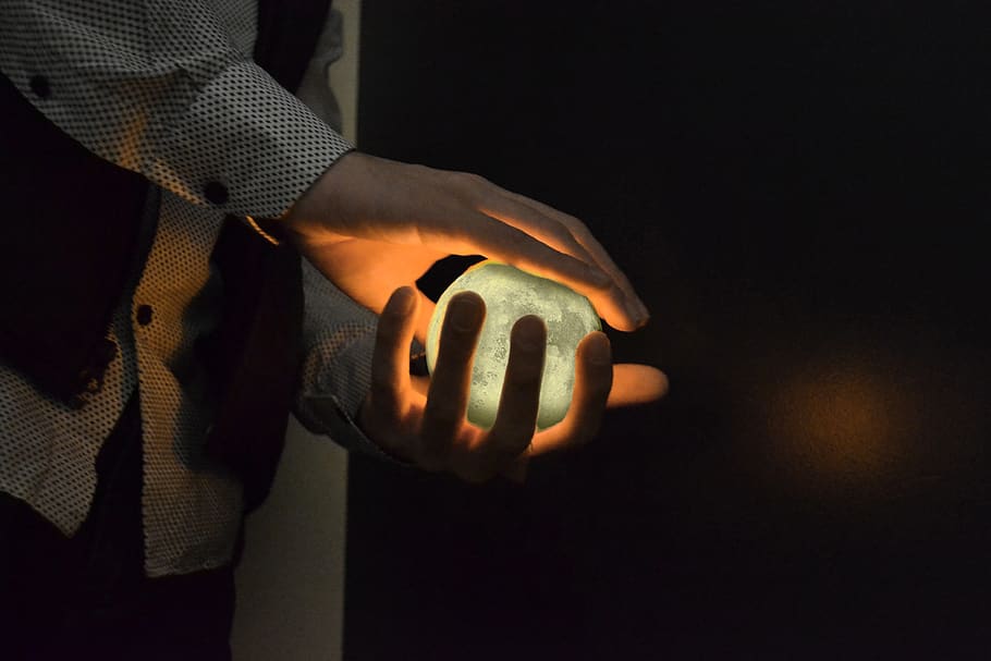 night, moon, hand, human hand, human body part, one person HD wallpaper