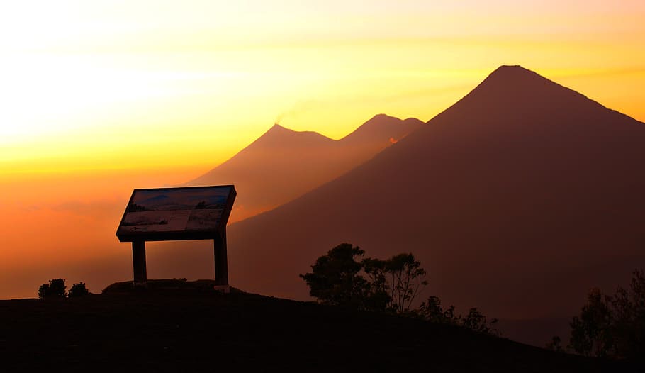 guatemala, pacaya, sunset, volcano, yellow, orange, mountain HD wallpaper