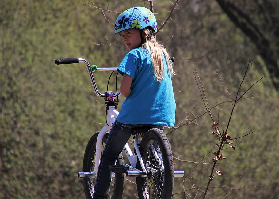 bike, bmx, skate park, helmet, adventure, biker, she, rest