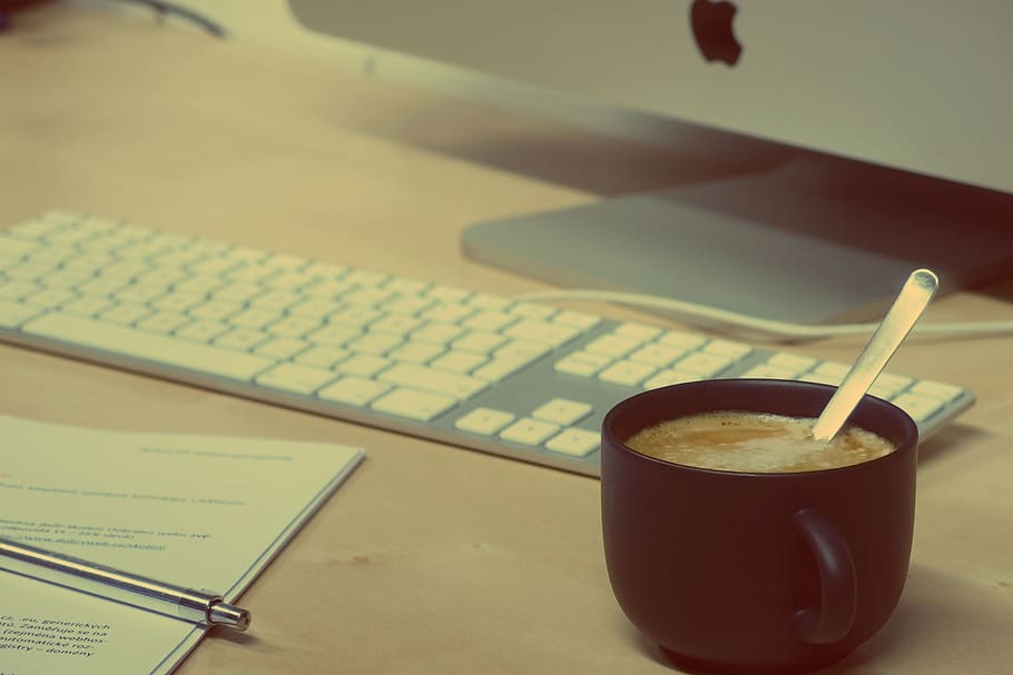 coffee, latte, cappuccino, mac, computer, desktop, keyboard HD wallpaper
