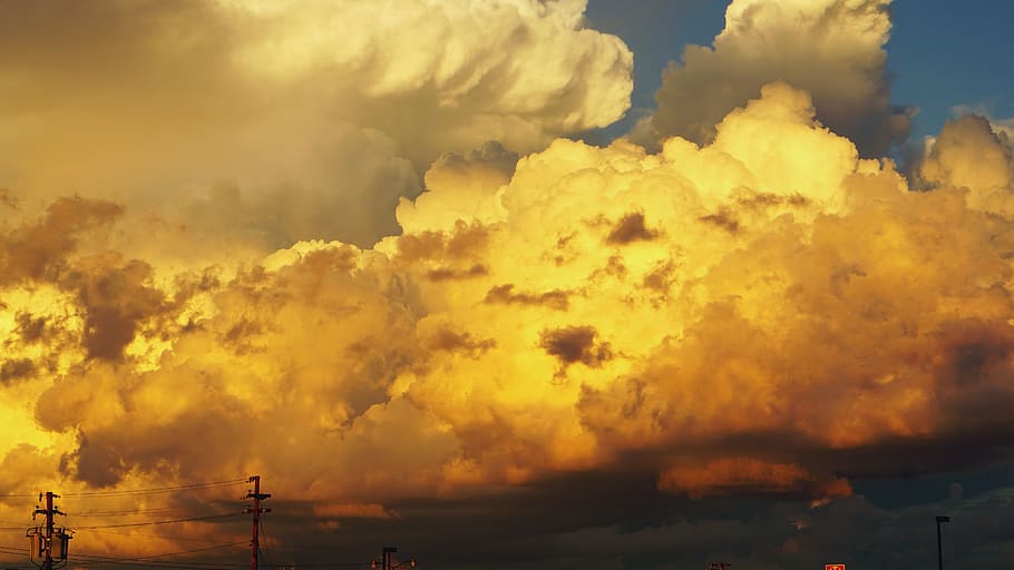 heaven, cloud, cloudy, cumulus, sky, glory, yellow, gold, blue HD wallpaper