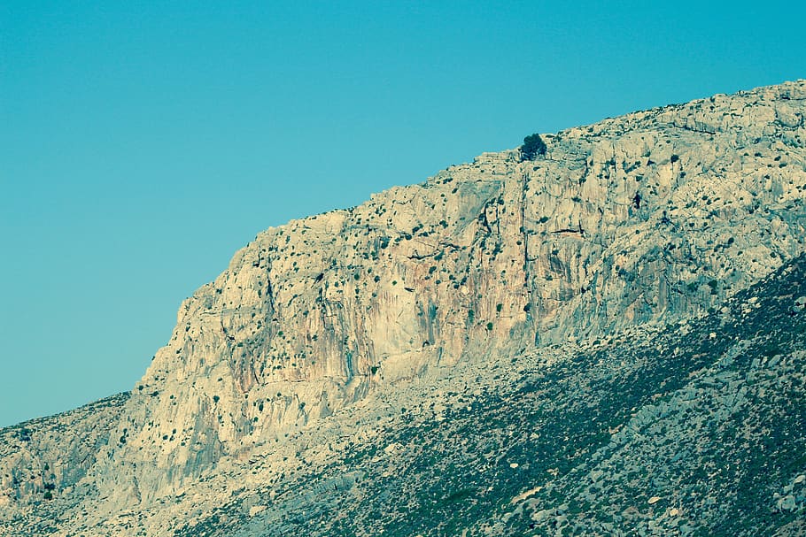 greece, kos, orange, outcrop, stone, cliff, tree, sky, terrain HD wallpaper