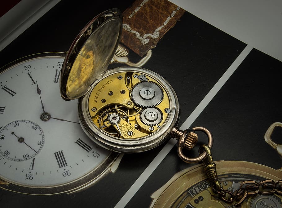 movement, clock, pocket watch, gears, timepiece, old, metal HD wallpaper