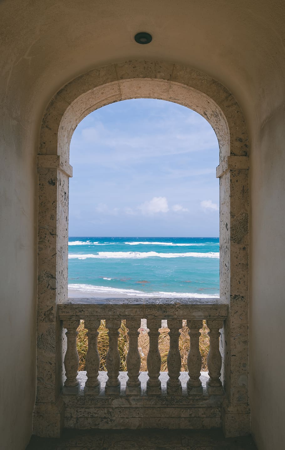 palm, beach, island, window, ocean, cloud, clouds, sky, sea HD wallpaper