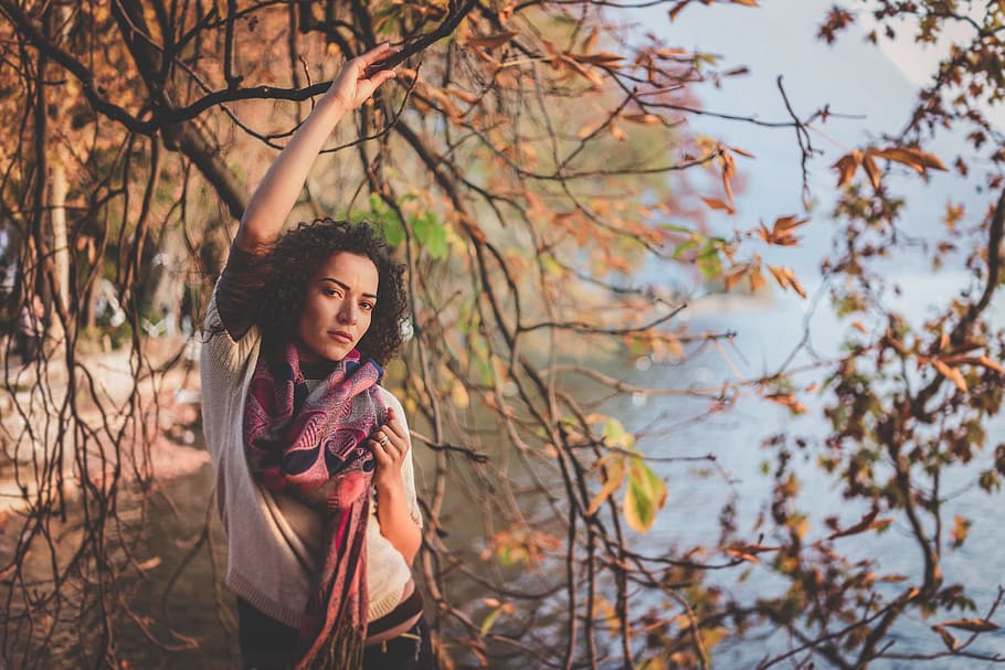 Woman Standing Beside Bare Tree Near Body Of Water, beautiful HD wallpaper