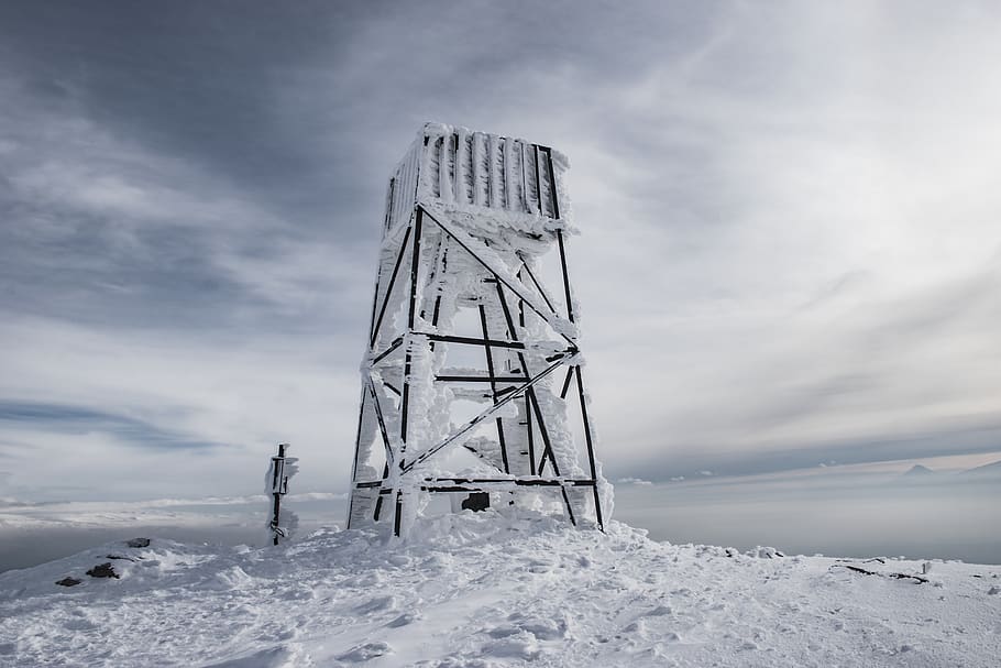 icy covered watchtower, nature, outdoors, boat, vehicle, transportation HD wallpaper