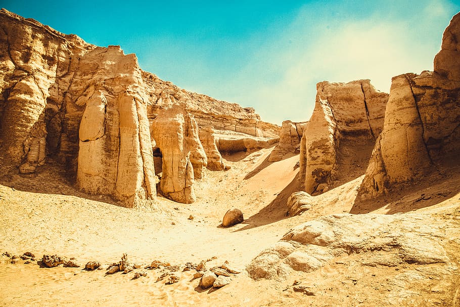 iran, qeshm, sky, mountain, rock, rock formation, rock - object HD wallpaper