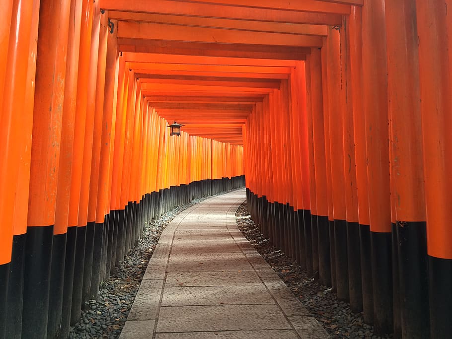 orange and black arc, the way forward, religion, place of worship HD wallpaper