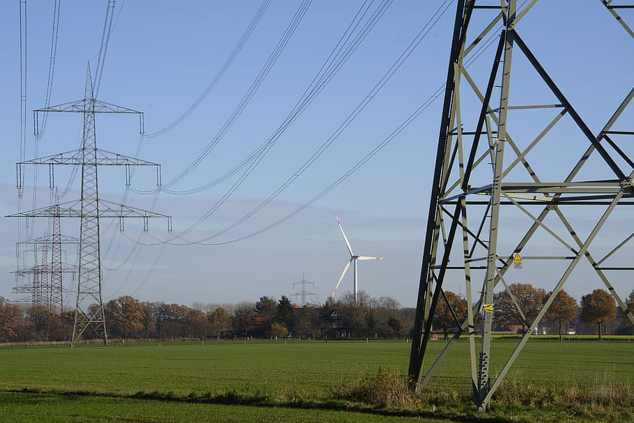 power line, strommast, energy, current, electricity, high voltage HD wallpaper