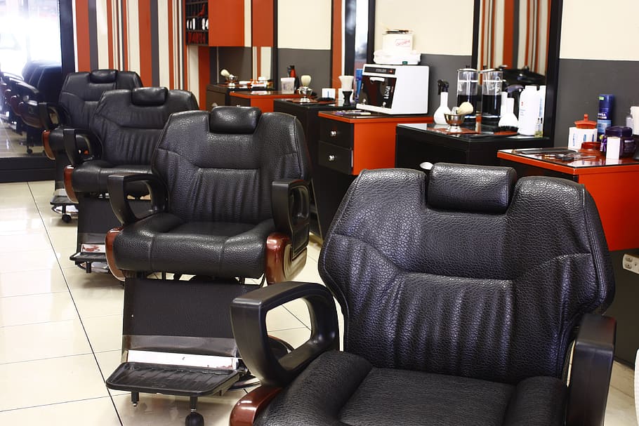barber, haircut, mens grooming, leather chairs, seat, indoors, HD wallpaper