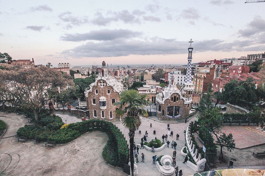 spain, barcelona, parc güell, architecture, built structure HD wallpaper